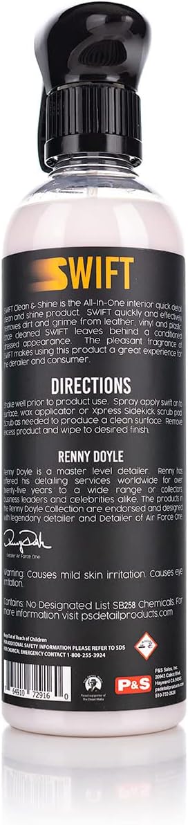 P & S Professional Detail Products Swift Clean & Shine - Interior Cleaner & Protectant for Leather, Vinyl, Plastic - Cleans, Conditions & Leaves a Satin Finish - Fresh Scent - 16 oz Spray