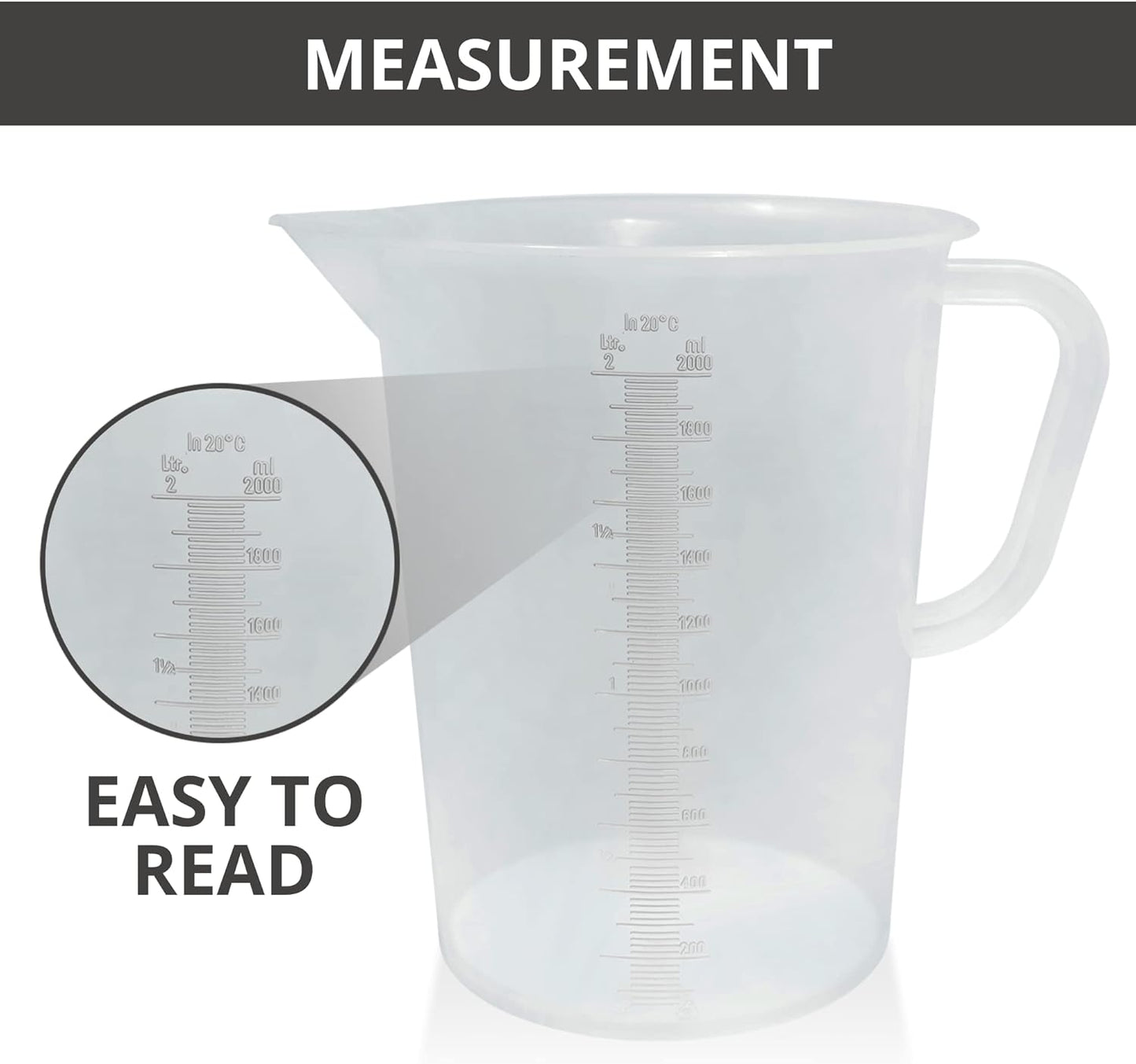 Appletofu Plastic Graduated Measuring and Mixing Pitcher - 2000ml Plastic Graduated Measuring Pitcher - Large Cylinder Graduated Measuring Container with Handle and Pour Spout - 2 Liter
