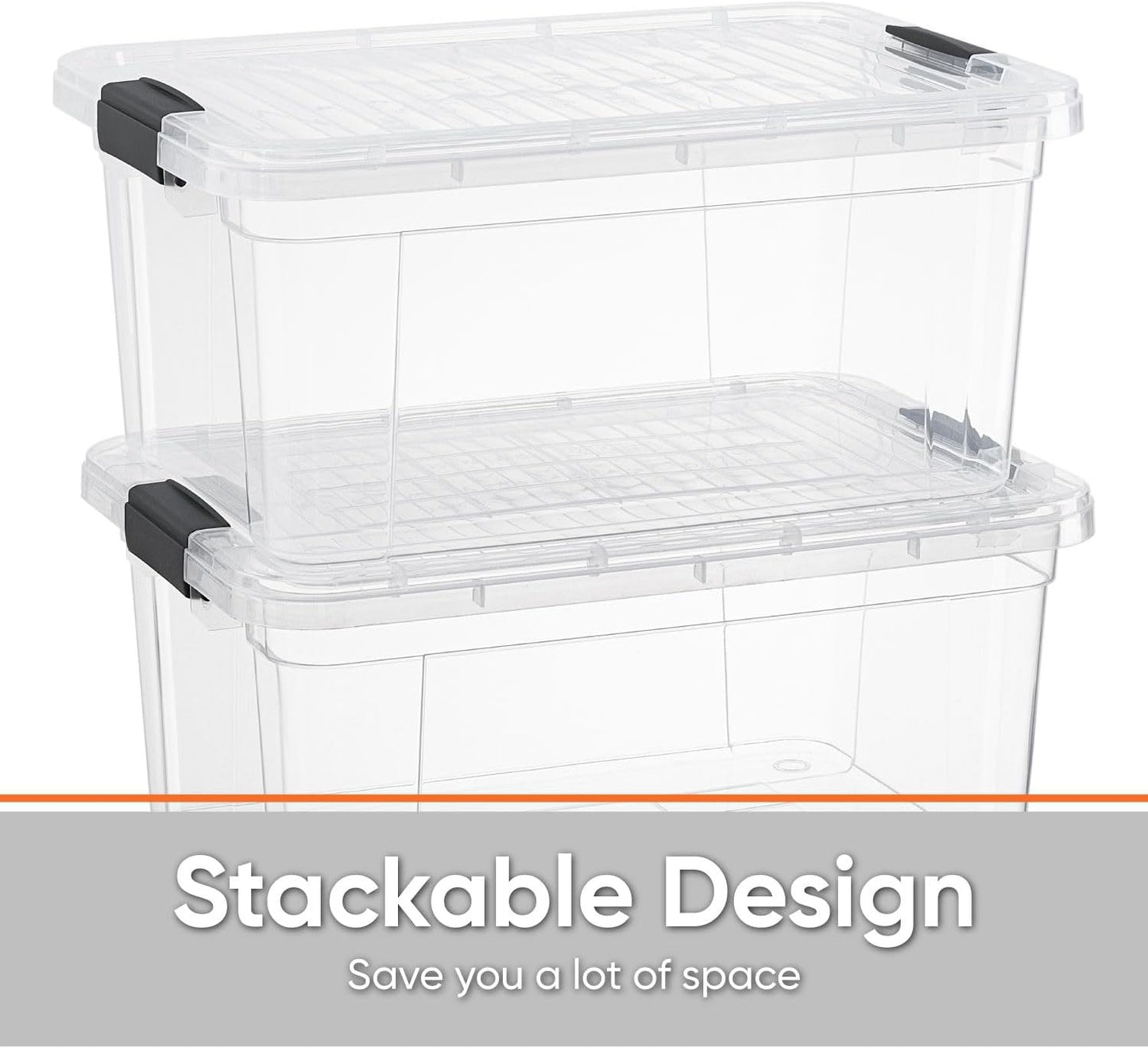 Superio Storage Bins with Lids- 2 Pack, 6.6 Qt Clear Boxes for Organizing, Stackable Plastic Containers- BPA Free, Non-Toxic, Odor Free, Organizer for Home, Office, Dorm