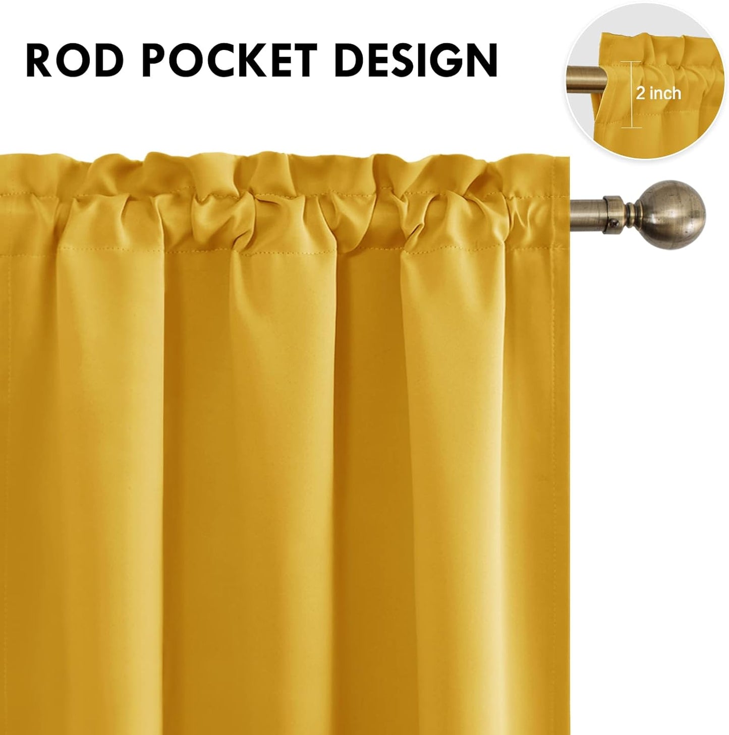 DWCN Blackout Curtains Room Darkening Thermal Insulated Bedroom Curtains Window Curtain Panels, 38 x 84 inches Long, Set of 2 Yellow Rod Pocket Drapes