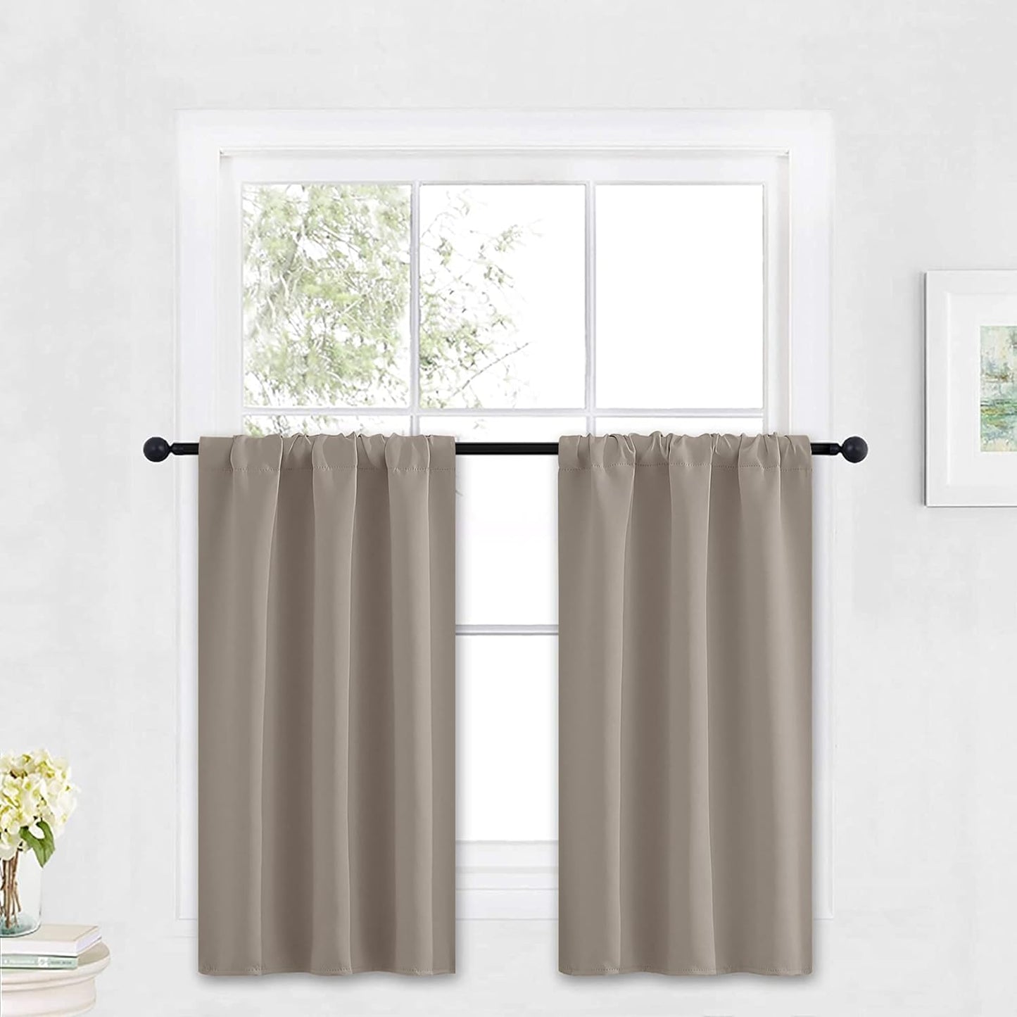 RYB HOME Bathroom Window Curtains - Super Soft Blackout Privacy Curtains for Baby Nursery Bedroom Basement Garege Workshop Kitchen Dining Living Room, W 29 x L 30, Sand, 2 Pcs