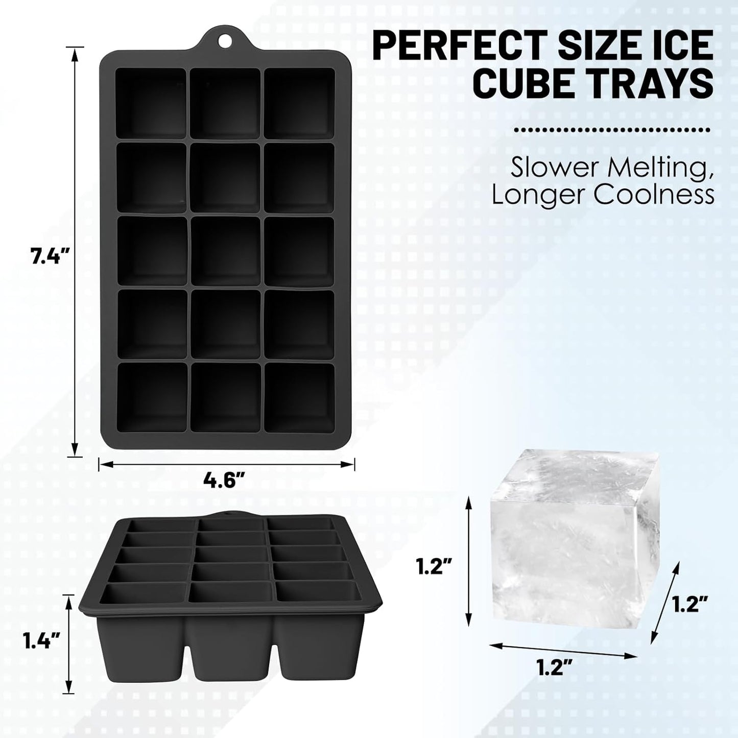 Silicone Ice Cube Trays 3Packs, Easy Release Ice Cube Molds with Lid, Freezer Stackable Ice Maker for Whiskey, Baby Food, BPA Free (Black)