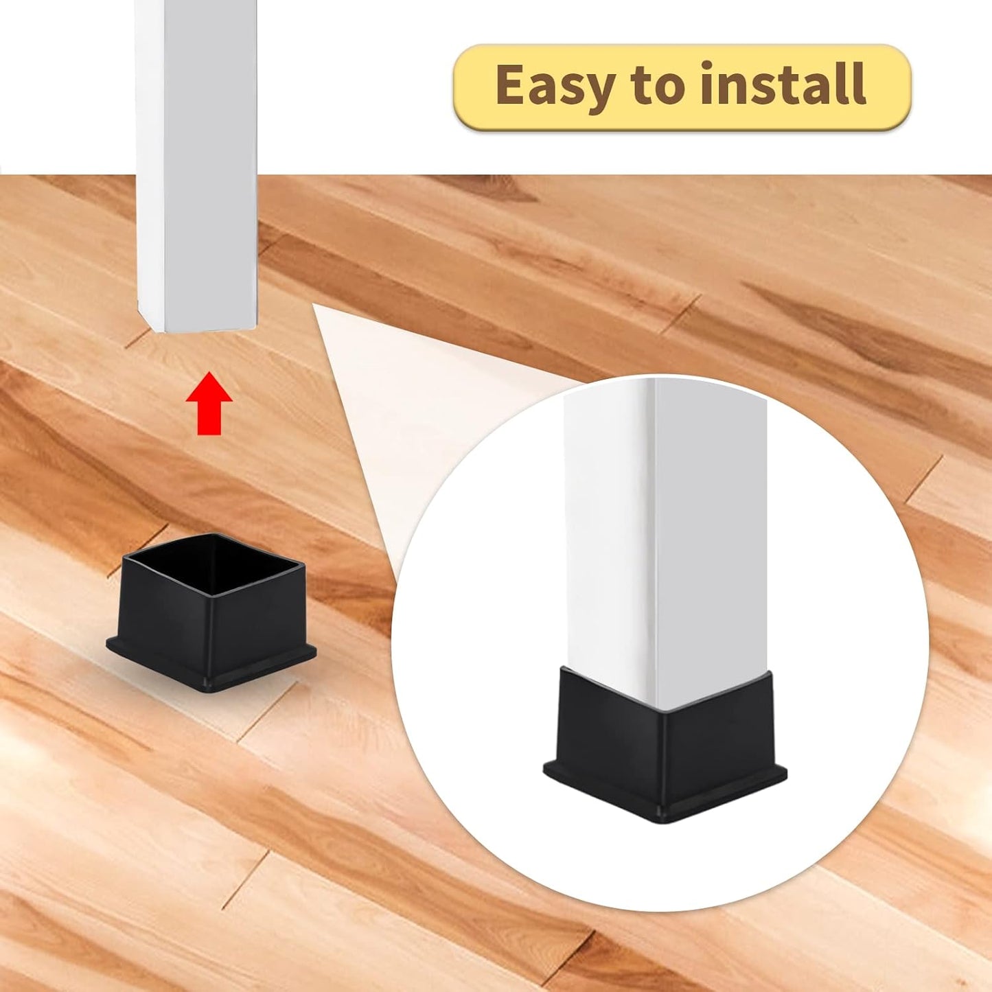 Flyshop Flexible Anti-Scratch PVC Patio Chair Table Leg Caps Tips Floor Protectors Square Furniture Covers, 20pcs, Black, 40 mm x 40 mm, 1-9/16" x 1-9/16"