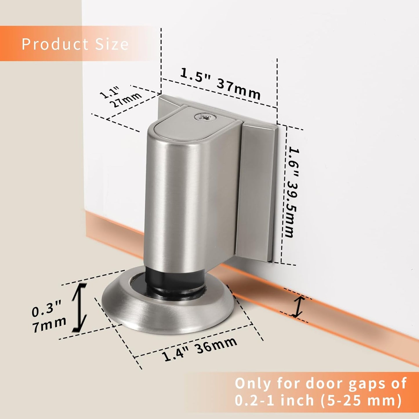 Bak Bo Magnetic Door Stoppers 1 Pack Bottom of Door Holder Keep Door Open No Drilling Magnet Floor Door Stop with Screws and Adhesive Brushed Nickel DS268BN-1