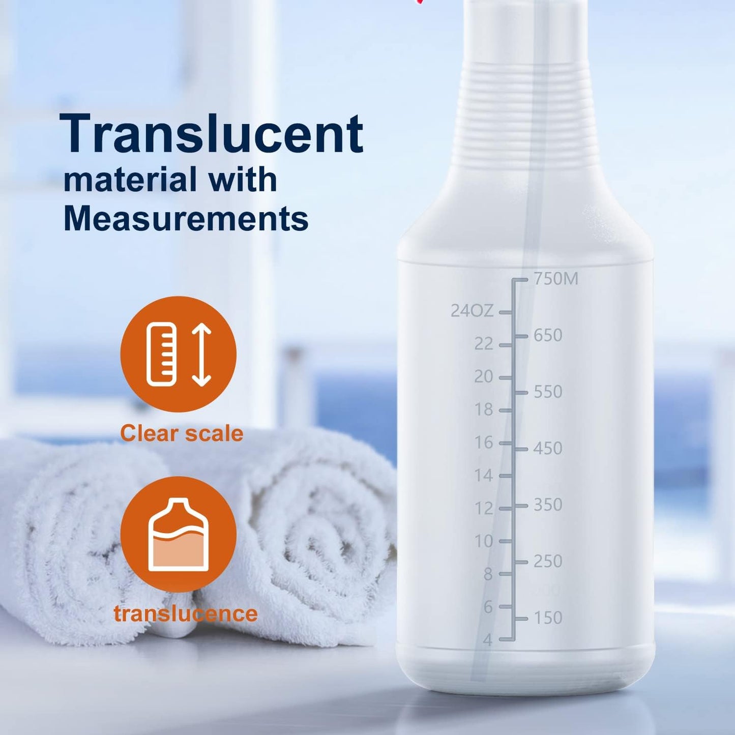 Veco Spray Bottle (5 Pack,32 Oz) with Measurements and Adjustable Nozzle(Mist & Stream Mode), HDPE Plastic Spray Bottles for Cleaning Solution, Household/Commercial/Industrial Use, No Leak and Clog