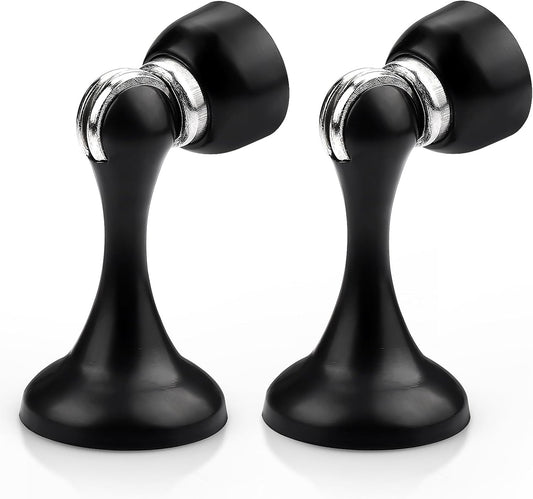 Probrico Black Magnetic Door Stoppers for Bottom of Door, Stainless Steel Magnet Door Catch Door Stops to Keep Door Open, Heavy Duty Door Holder, Wall and Floor Mounting, 2 Pack