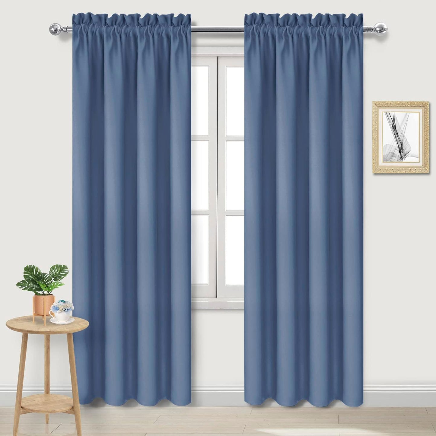 DWCN Blackout Curtains – Thermal Insulated, Energy Saving & Noise Reducing Bedroom and Living Room Curtains, Dusty Blue, W 42x L 84 Inch, Set of 2 Rod Pocket Curtain Panels