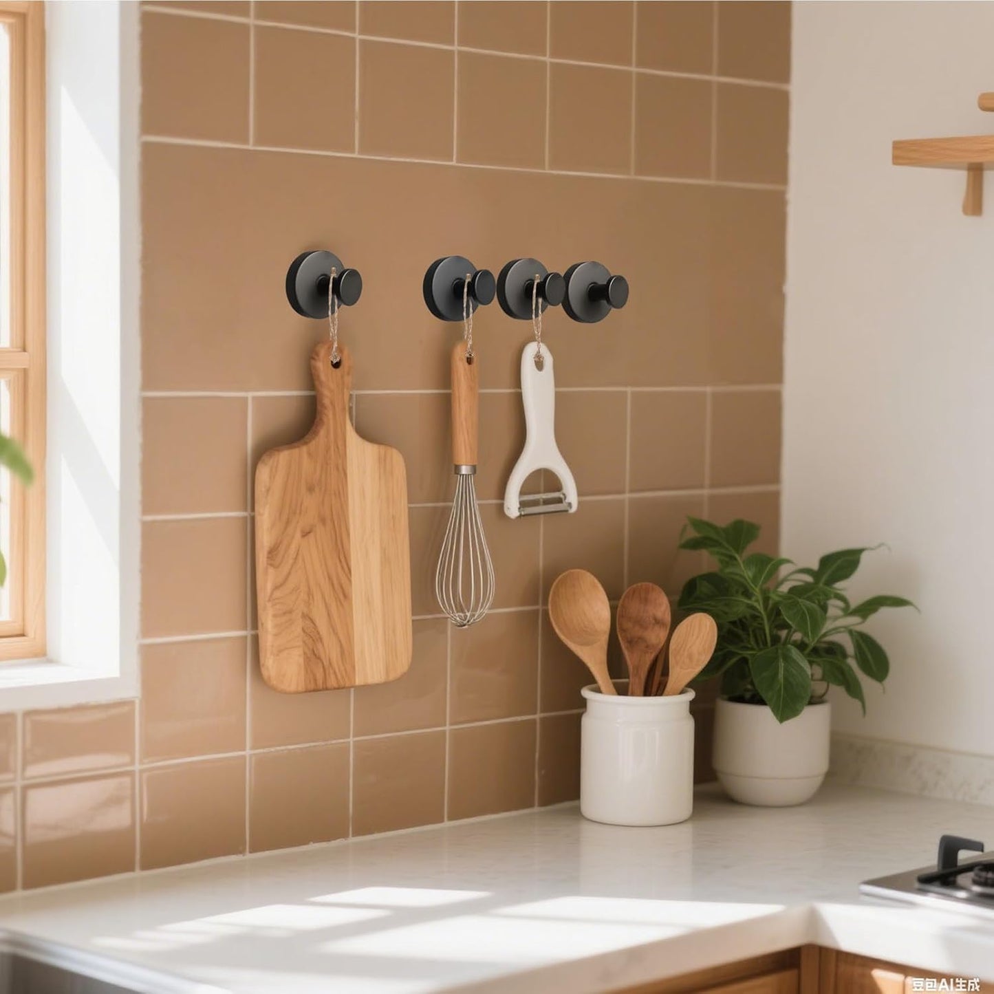 4 Pcs Suction Cup Hooks for Shower，Removable Hooks，Towel Hook，Suction Hook for Bathroom, Bedroom, Glass Window (Dark Grey)