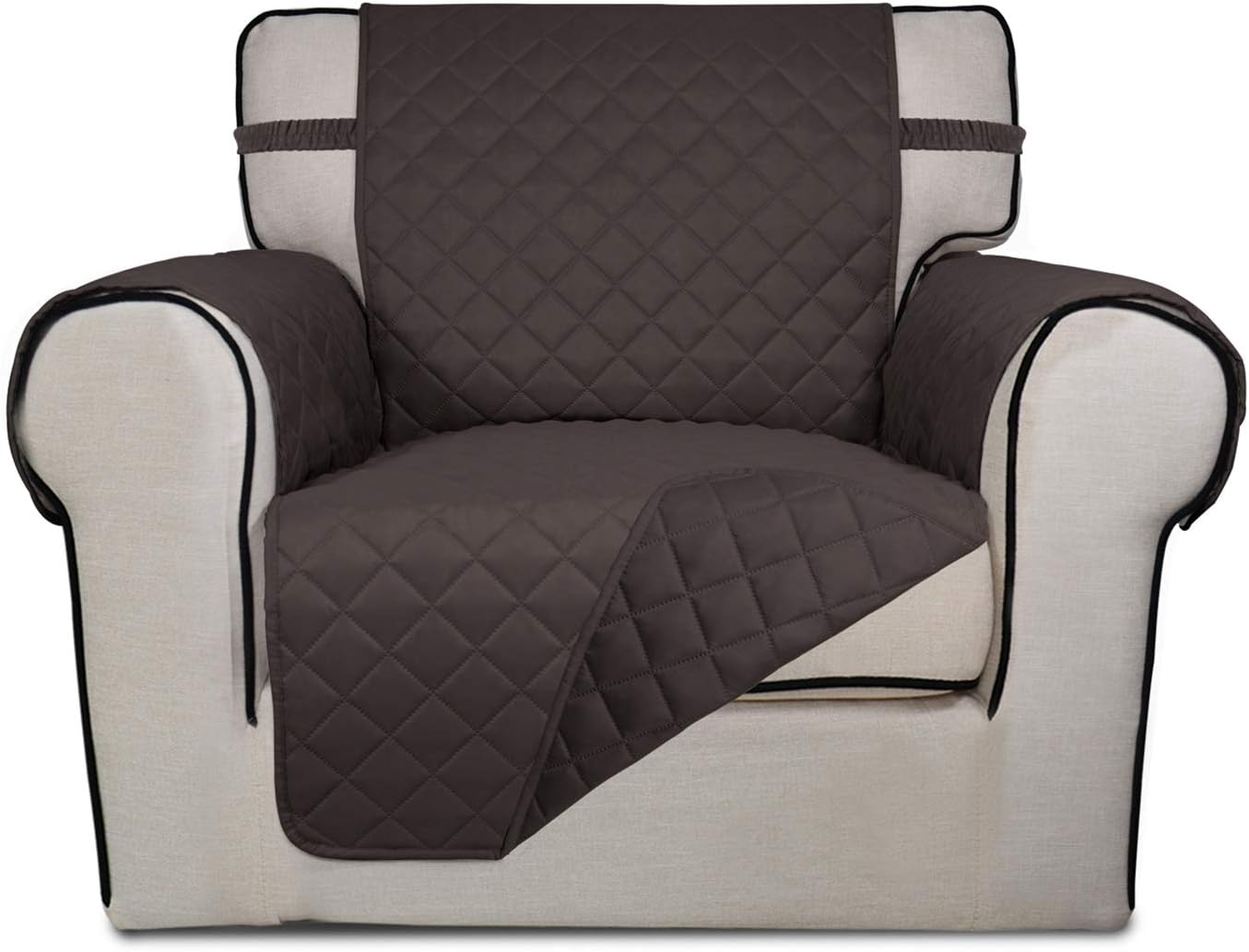 PureFit Reversible Quilted Sofa Cover, Water Resistant Slipcover Furniture Protector, Washable Couch Cover with Non Slip and Elastic Straps for Kids, Pets (Chair, Chocolate/Chocolate)