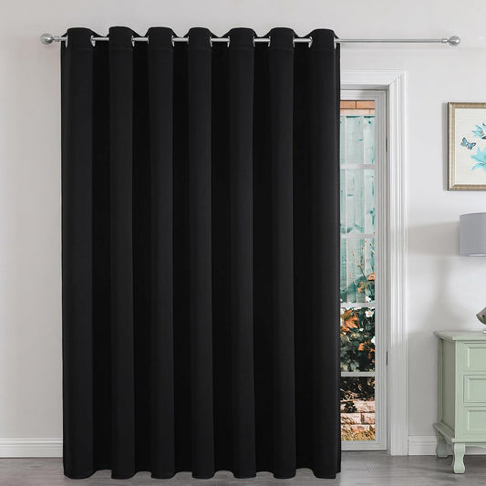 Joydeco Blackout Patio Sliding Door Curtains 84 Inches Long, Grommet Privacy Room Divider Curtains, Extra Wide Thermal Blackout Drapes for Bedroom Living Room (Black, 100Wx84L, 1 Panel)