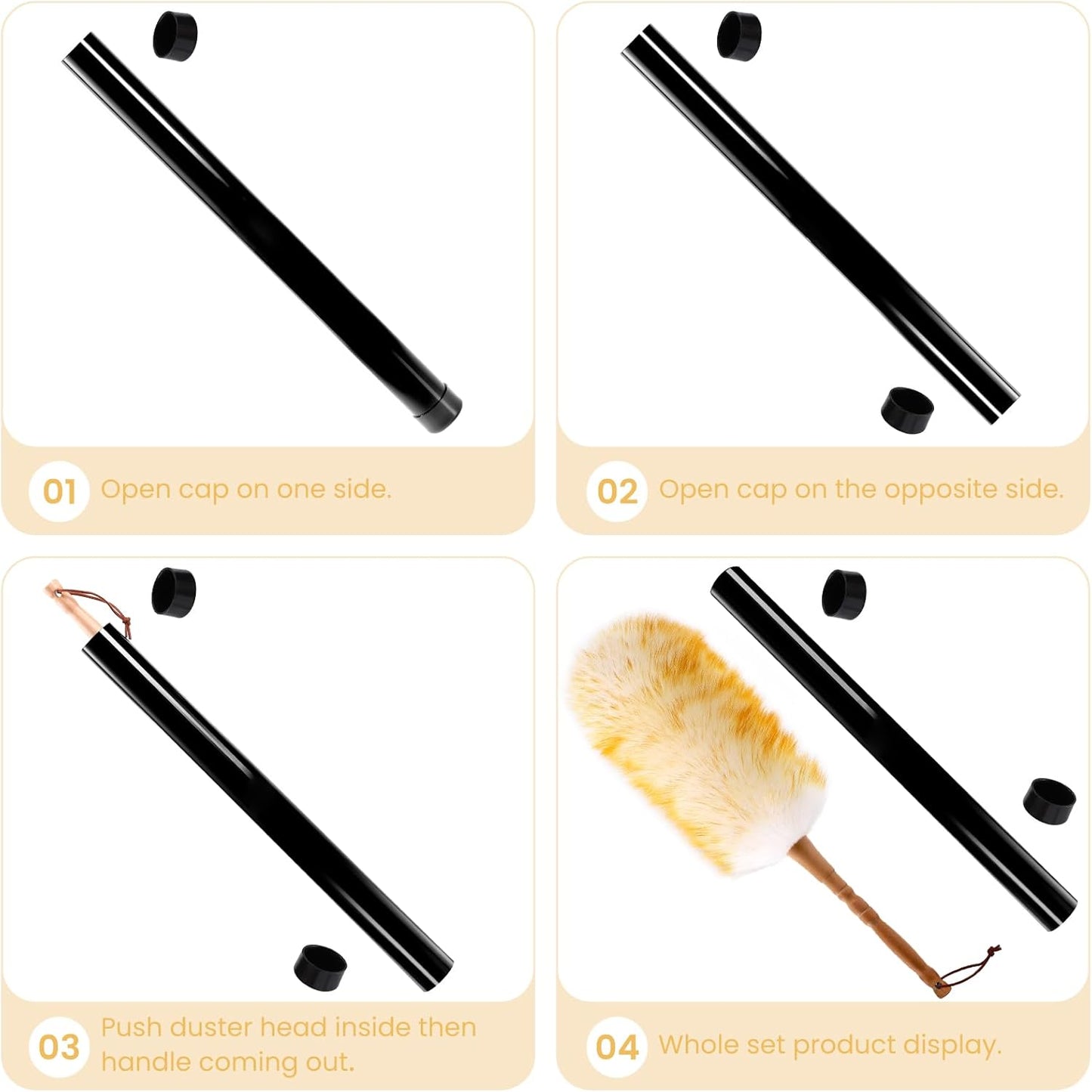 Lambswool Duster with Solid Wooden Handle,Leather Hang Strap,18.9 inch Long,Natural Feather Duster for Cleaning Ceiling Fans,Window Blinds,Computer Screens,Bookshelves etc