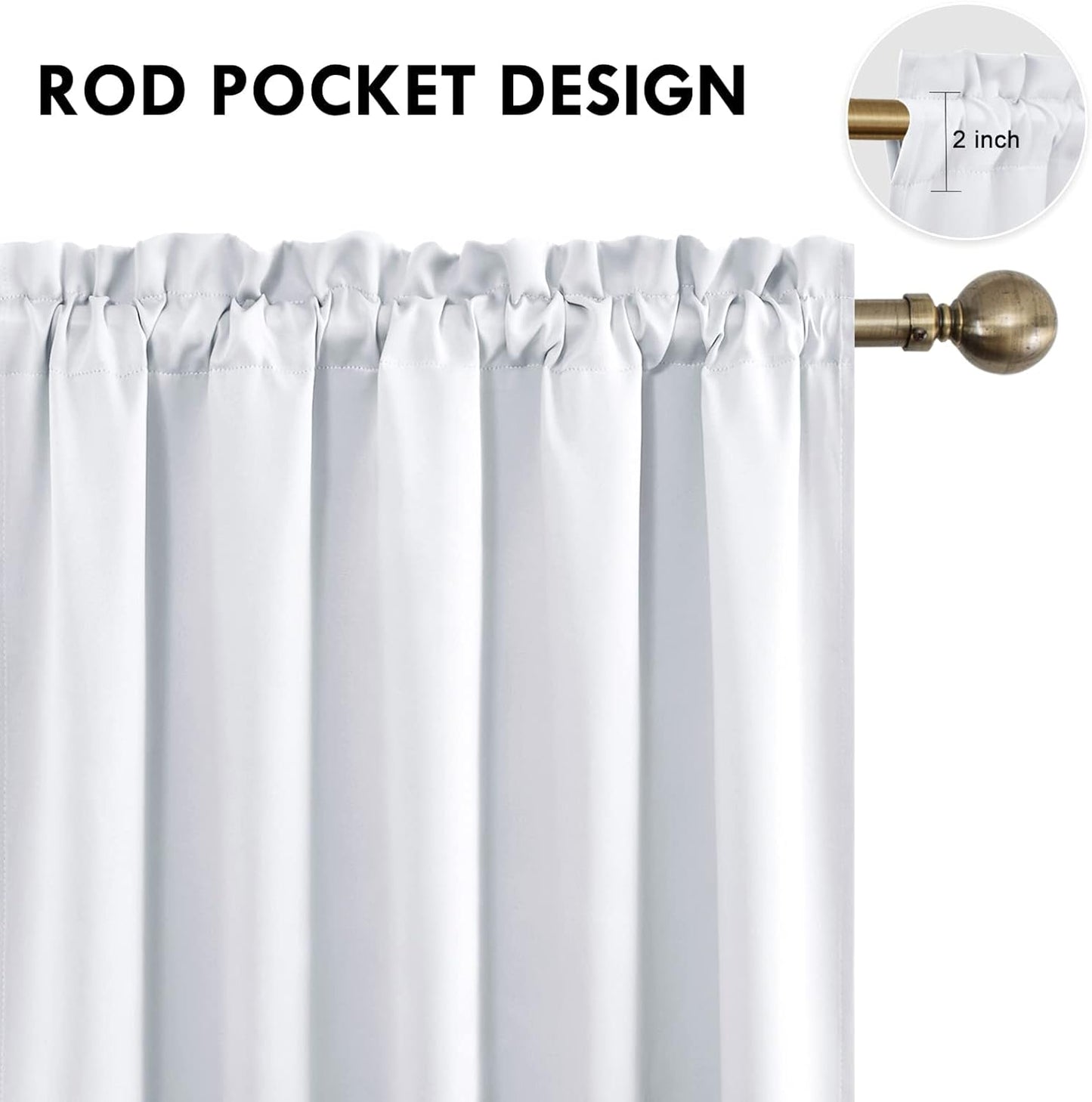 DWCN White Room Darkening Curtains for Bedroom, 60 x 84 inches Long - Energy Saving Privacy Window Drapes, Set of 2 Rod Pocket Curtain Panels