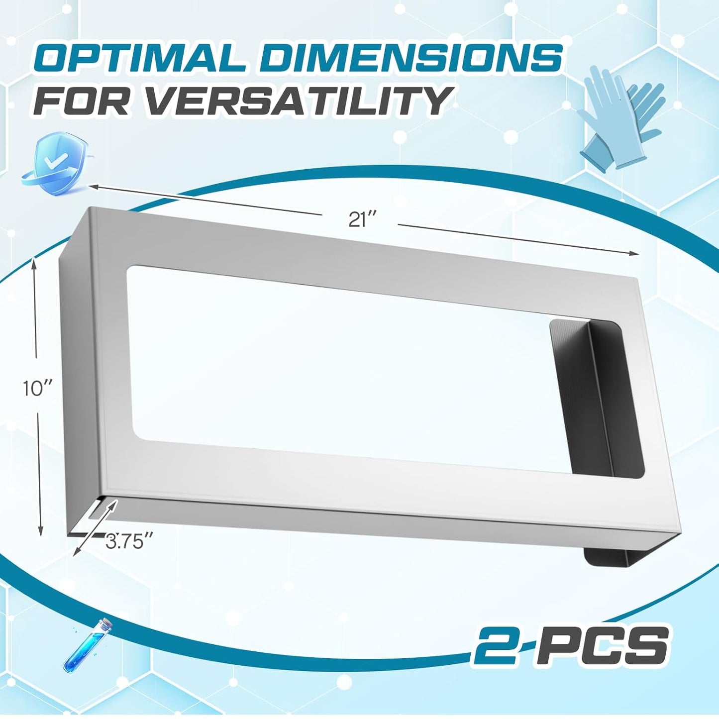 Blulu 2 Pack Glove Box Holder/Dispenser Stainless Steel Quad Wall Mounted Glove Box Organizer,10"H x 21"W x 3 3/4"D