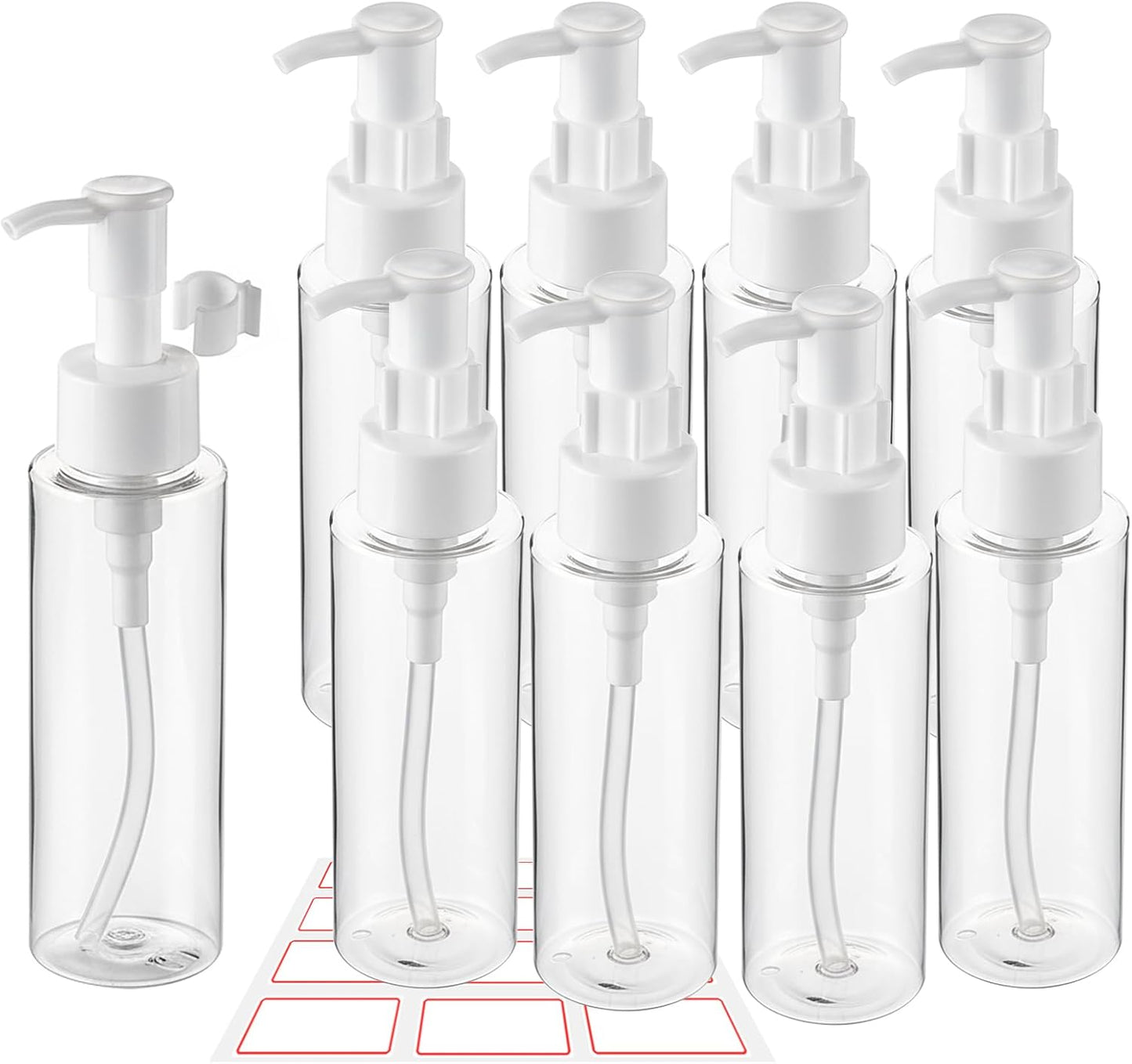 10 Pack 3.4 Oz/100ml Travel Pump Bottle TSA Approved Empty Plastic Pump Bottles Dispenser Portable Refillable Container Clear Lotion Dispenser Bottle for Shampoo Shower Gel