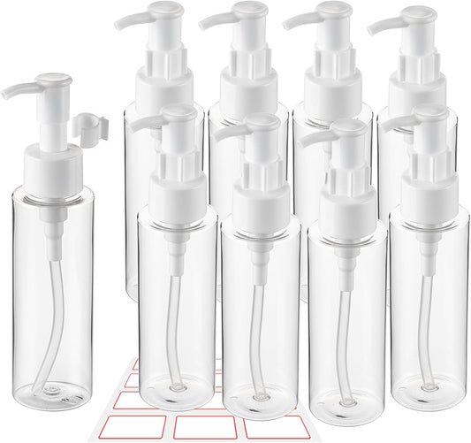 10 Pack 3.4 Oz/100ml Travel Pump Bottle TSA Approved Empty Plastic Pump Bottles Dispenser Portable Refillable Container Clear Lotion Dispenser Bottle for Shampoo Shower Gel