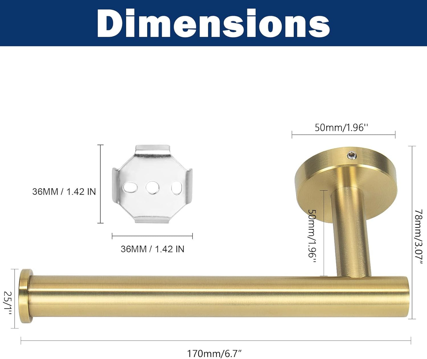 NearMoon Bathroom Toilet Paper Holder, Premium SUS304 Stainless Steel Rustproof Wall Mounted Toilet Roll Holder for Bathroom, Kitchen (2 Pack, Brushed Gold)