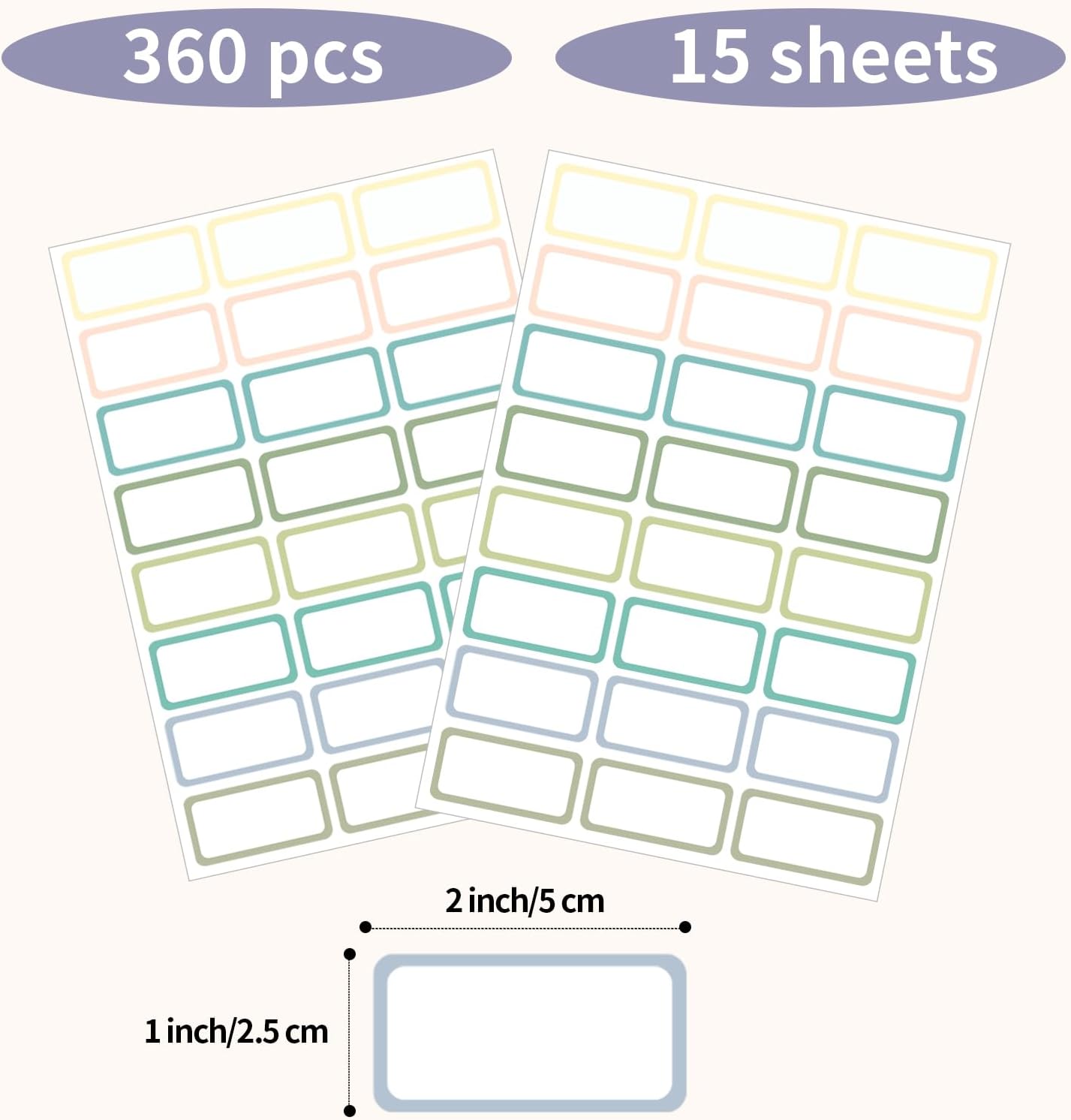 STARLIBOO Removable Labels, Removable Colored Labels Stickers, Self-Adhesive Rectangular Stickers Water/Oil/Tear Resistant for Food Containers/Classroom/Storage (8 Colors, 360 Labels)