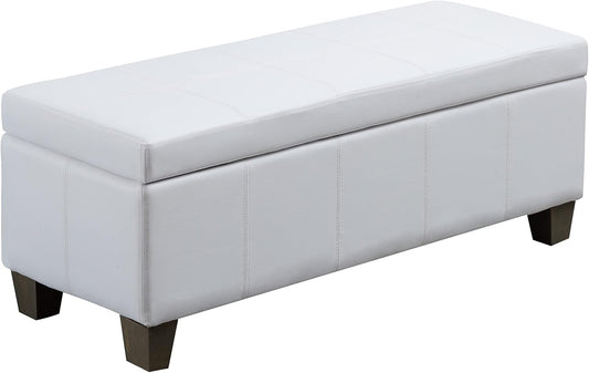White Faux Leather Ottoman with Storage, Rectangular Extra Long Storage Bench for Bedroom and Living Room