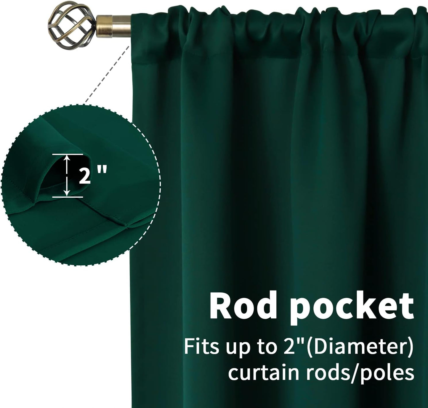 BGment Short Blackout Curtains for Bedroom Window 45 Inch Length - Emerald Green Thermal Insulated Drapes Room Darkening with Rod Pocket for Cafe Bathroom Ktichen, 42 x 45 Inch, 2 Panels