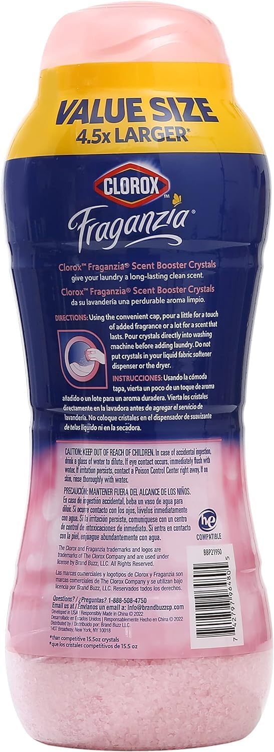 Clorox Fraganzia Laundry Scent Booster Crystals in Rose Scent - Scented In-Wash Freshener Beads for Fresh, Clean, Great Smelling Clothes and Linens, 70 Oz - 6 Pack