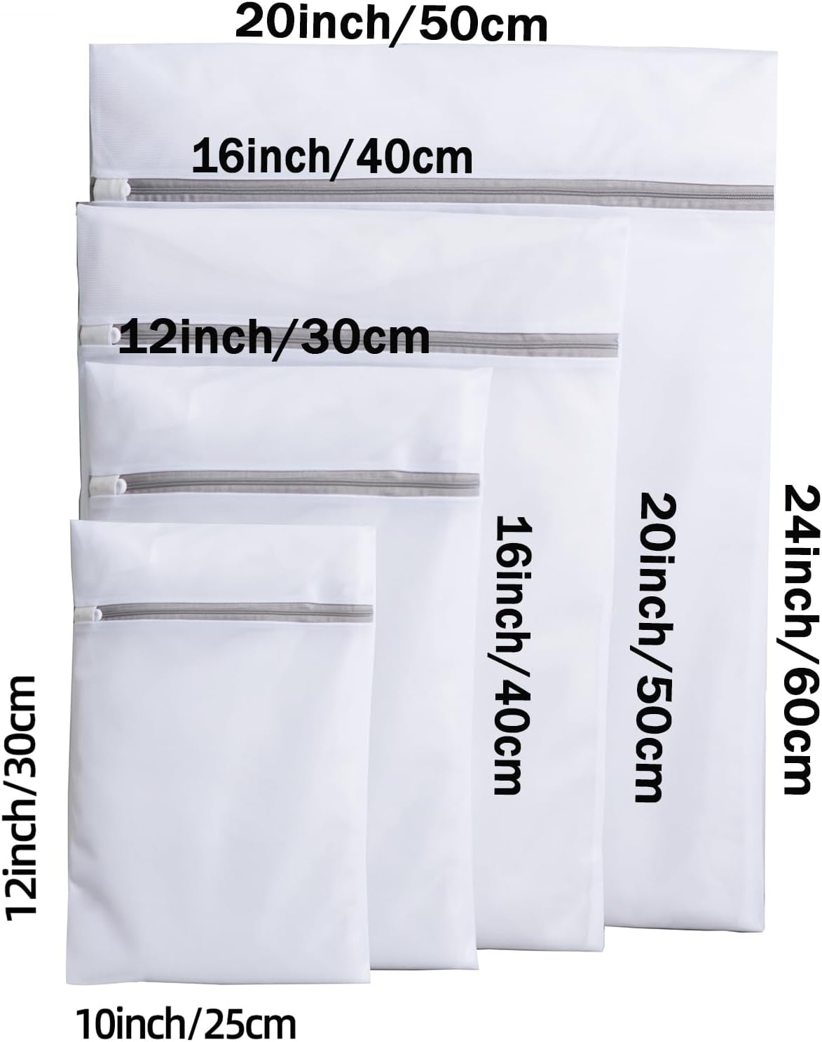 Mesh Laundry Bags, Mesh Wash Bags Durable Mesh Structure with Strong Zipper, Suitable for Underwear, Delicate Clothes, Pants, Shoes (Small Fine Mesh, XS+S+M+L(10*12in+12*16in+16*20in+20*24in)