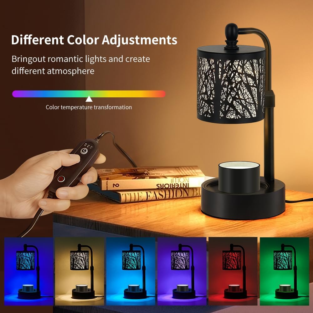 ﻿Tree Candle Warmer Lamp, LED Colors Changing Candle Warmer with ATimer, Bedroom Living Room Home Decor Wax Melting Warmer for Jar Candles (Double Pole -Black)
