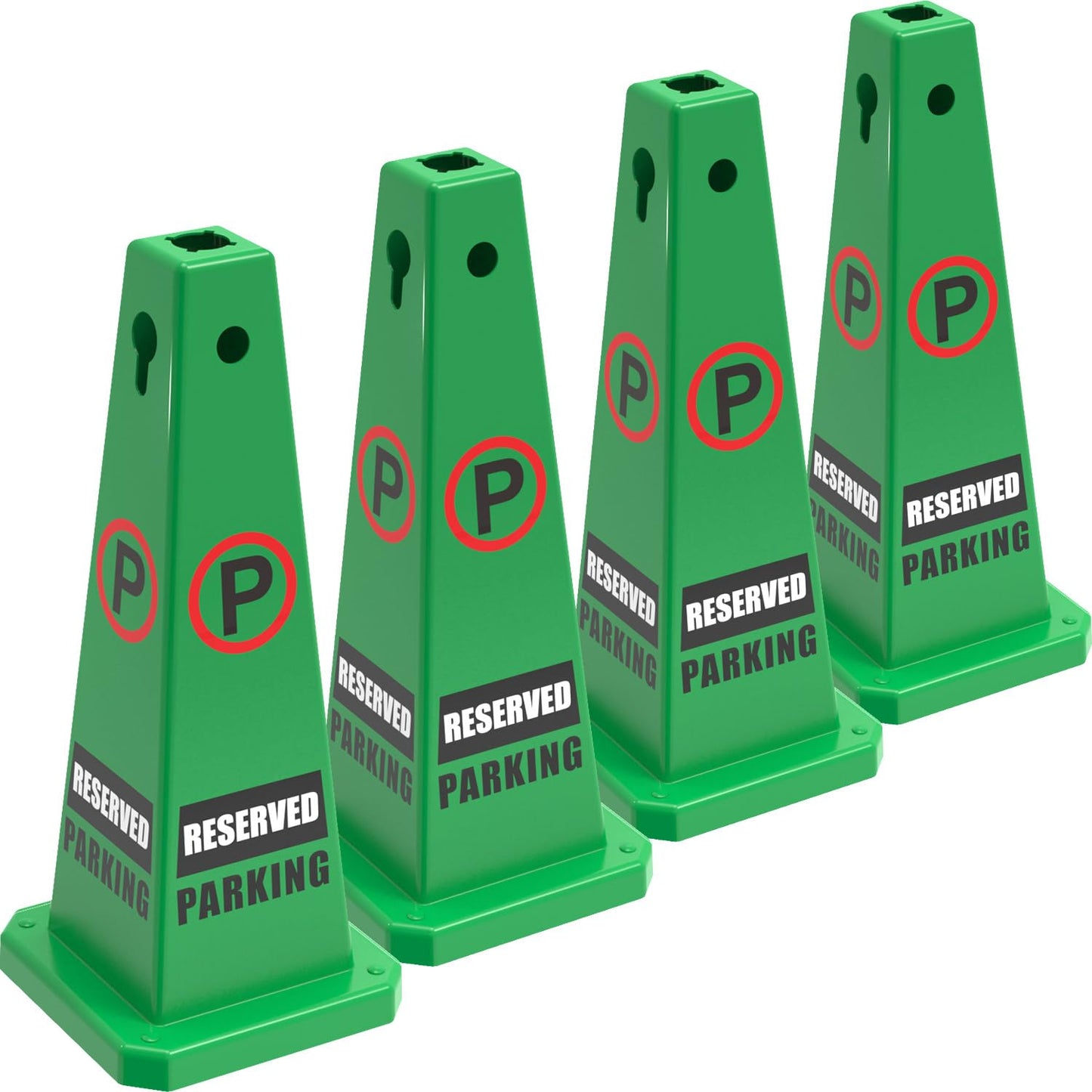 Plastic Traffic Cones, 4-Sided Message Cones, Road Safety Parking Cones, Standing Traffic Warning Signs for Cleaning Area, Garage, No Entry (4, Reserved Parking, Large)