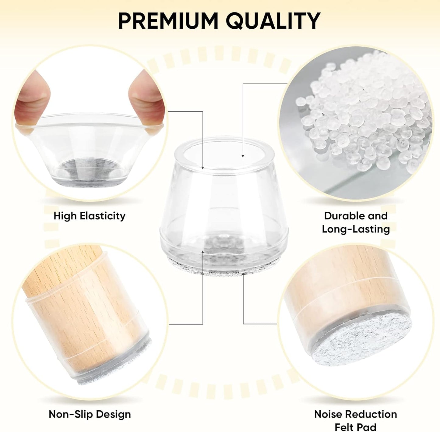 BALEINE 16 Pack Silicone Chair Leg Floor Protectors, Stool Leg Protectors Cap, Non-Slip Chair Leg Caps for Hardwood Floors (Clear, X-Large, 16 Pack)