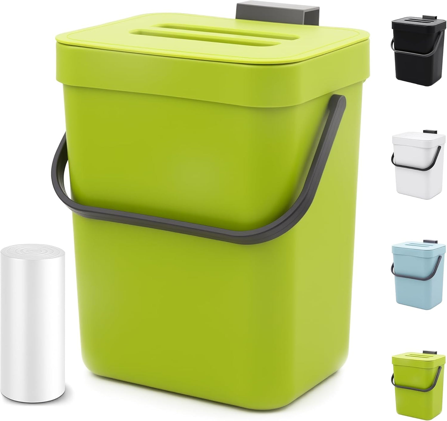 Compost Bin for Kitchen Countertop 5L/1.3 Gal Hanging Small Trash Can with Lid, Kichen Under Sink Trash Can, Wall Mount Indoor Compost Bucket with Lid(Lime Green)
