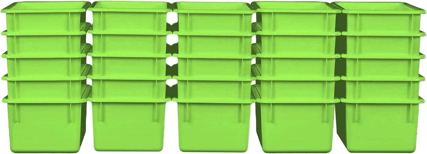 Wood Designs Cubby Storage Bin, Heavy Duty Plastic Containers for Kids Lime Green Cubby Tray Set of 25