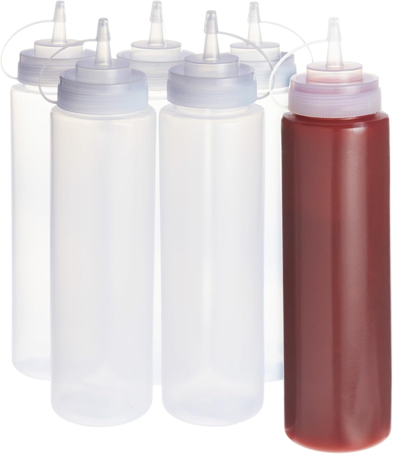 Stockroom Plus Condiment Squeeze Bottles - 24 oz, Clear, 6-Pack - Plastic Squeeze Bottle Set for Sauces & Condiments with Squirt Caps - Leak-Proof Reusable Sauce Containers