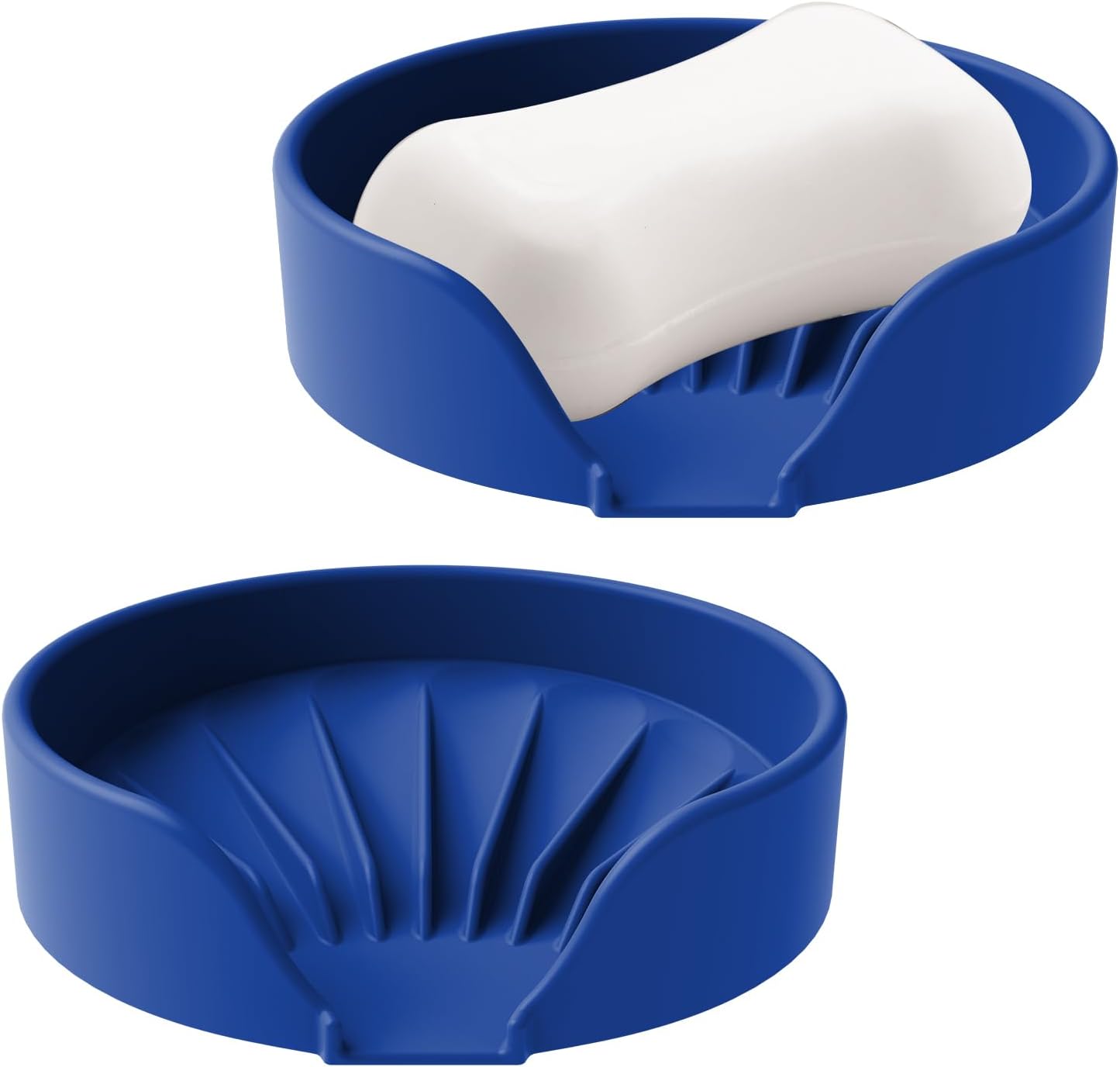 Self Draining Soap Dish, Silicone Suction Cup Soap Holder Tray Savers Container Sponge Holder for Bar Bathroom Shower Kitchen Sink, Can Extend Soap Life (2, Royal Blue)
