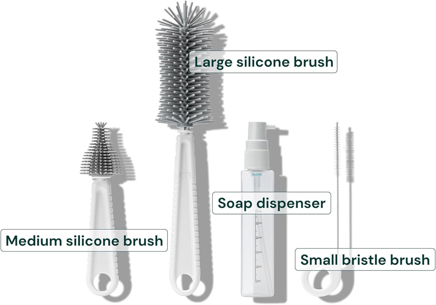 Willow Travel Cleaning Kit & Drying Rack - 5-Pack Cleaning Rack and Brushes for Breast Pump Parts and Bottles - Breastfeeding Essential