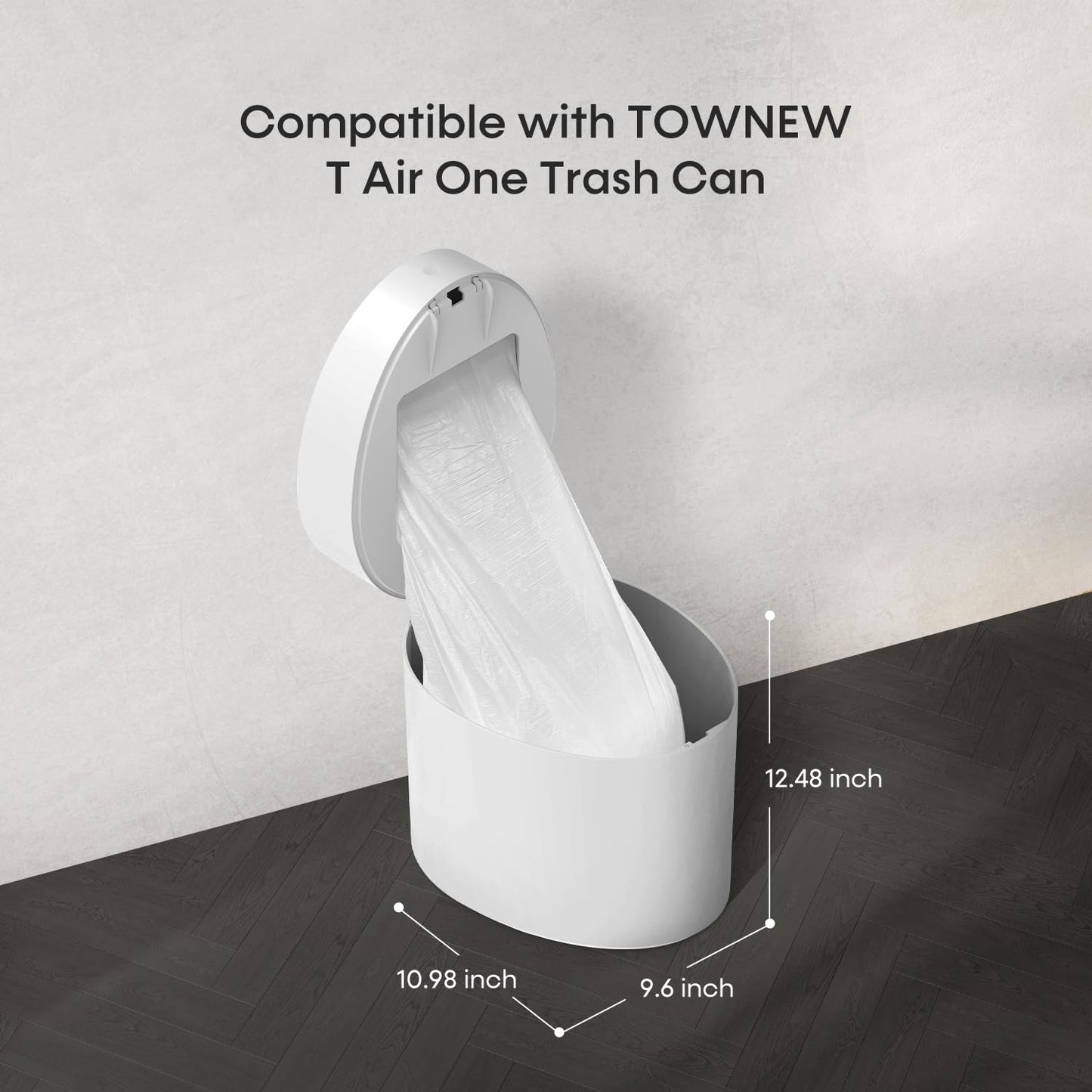 TOWNEW T Air One Official Refill Rings for Smart Bathroom Trash Can, Sturdy Trash Bags for Electric Automatic Trash Can, 2.6 Gallon, 8 pk White Refill Rings - Up to 96 Trash Bags