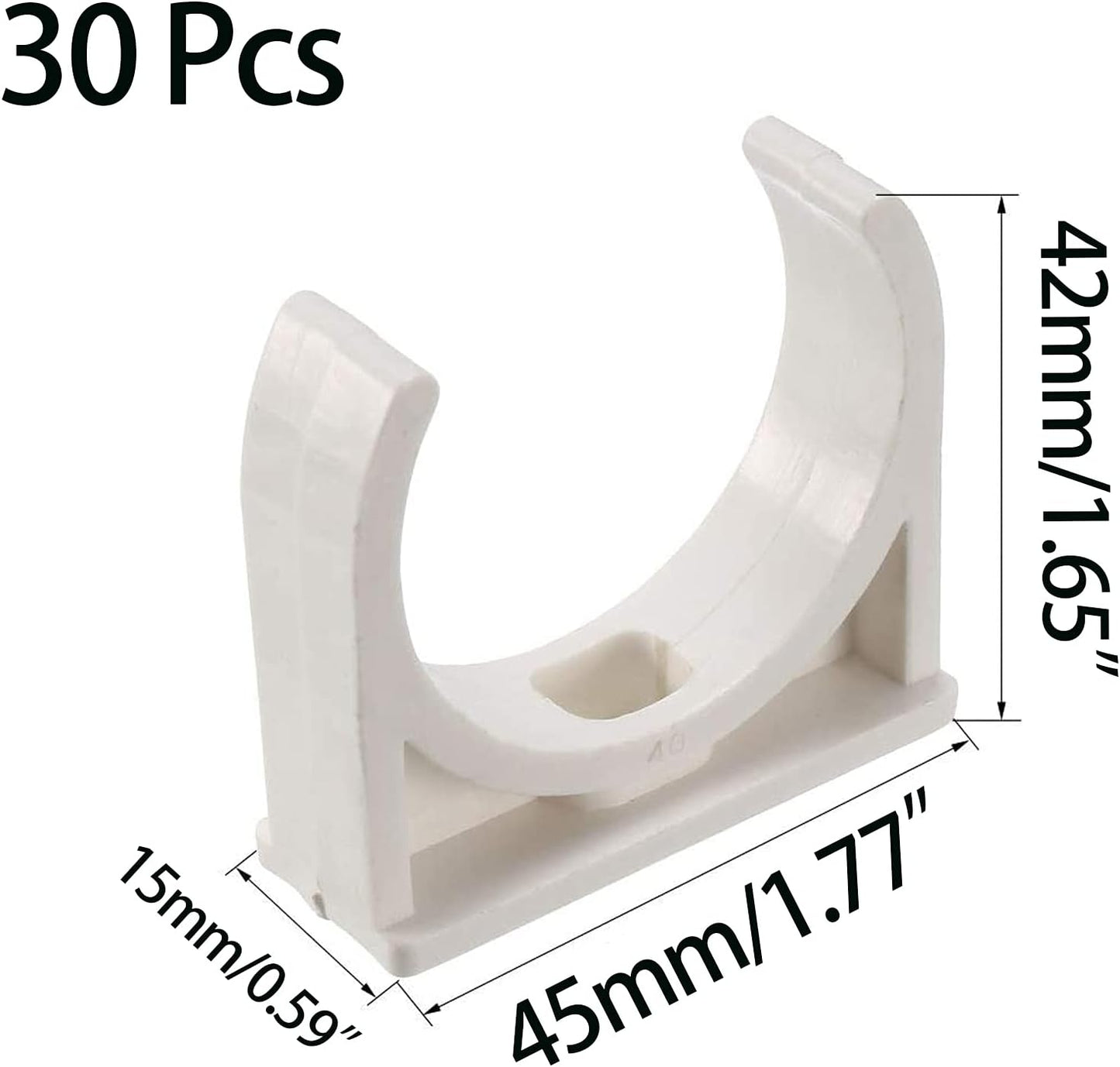 30 Pcs U-Shaped PVC Water Pipe Clamps, U-Shaped Buckles Fit for 1-1/2" (40mm) Water Pipes and TV Trays Tubing Hose Hanger Support Pex Tubing (White)