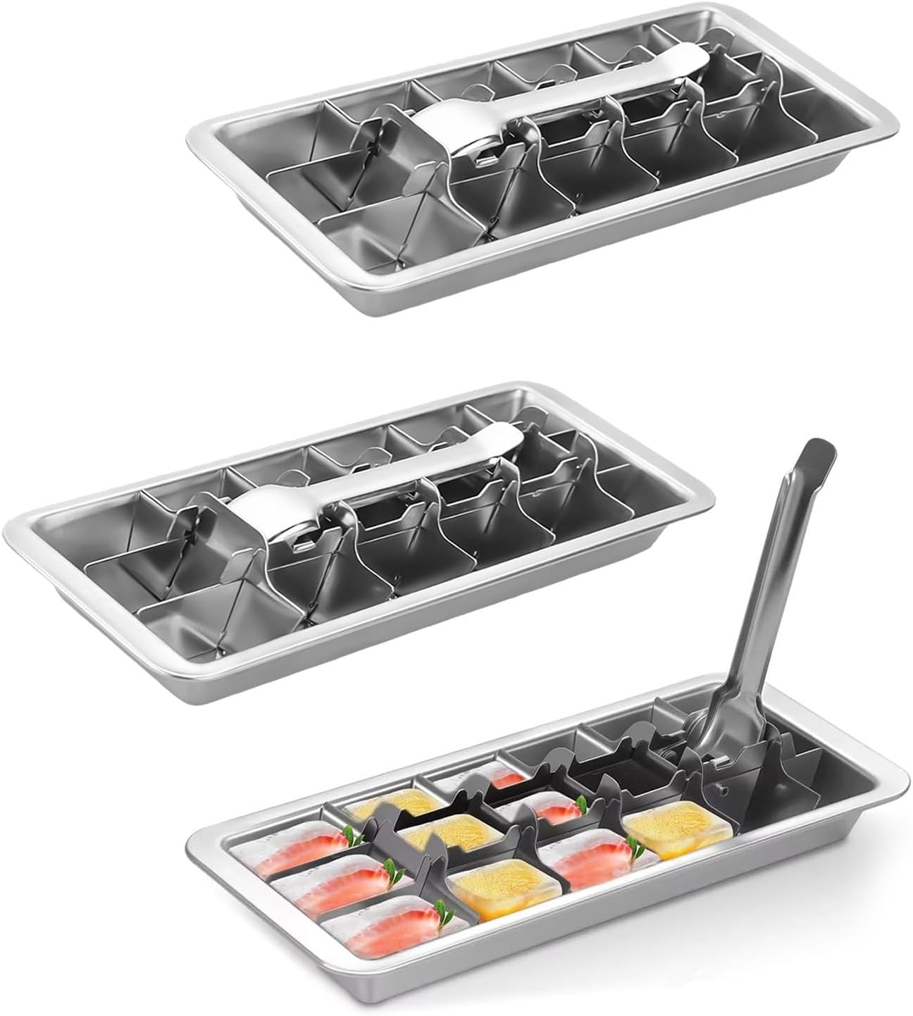 3 Pack 18-Slot Ice Cube Trays Stainless Steel - Professional Heavy Duty Metal Icecube Mold, Non-Toxic Freezer Tray with Lever Release, Bar & Kitchen Use, Send Goods from Local Warehouse