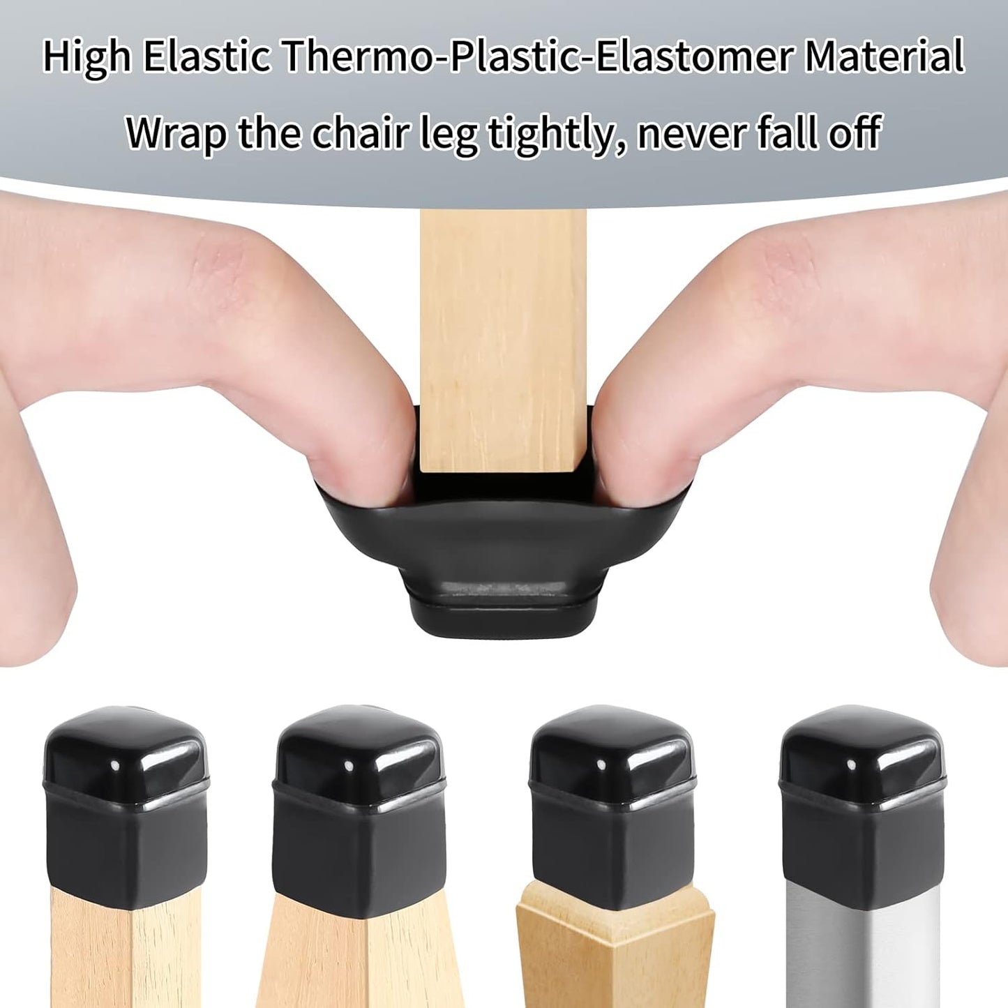 Ezprotekt 24 Pcs Chair Leg Sliders for Carpet, Square Black Teflon Furniture Glides Protectors Covers, Bar Stool Carpet Sliders Caps for Chair Table Desk Couch Legs (S Fit: 0.55"- 0.75")