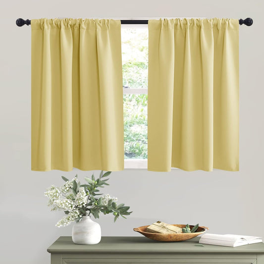 RYB HOME Bathroom Window Curtains - Blackout Curtains Small Window Short Drapes for Kitchen Bedroom Living Room Kids Nursery Room RV, W 42 x L 36 inch per Panel, Light Yellow, 2 Pcs