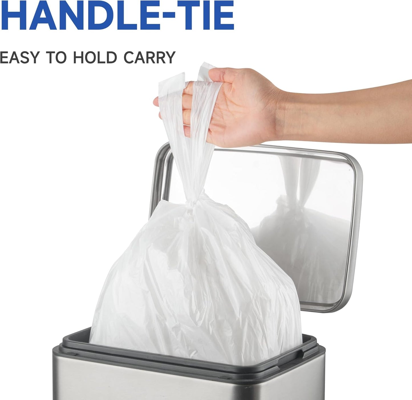 Small Trash Bags with Handles 13 Gallon 20 Count White - Ocean Plastic Upcycling - Plastic Garbage Bags, Can Bin & Waste Basket Liner for Kitchen, Bathroom, Office and Pets
