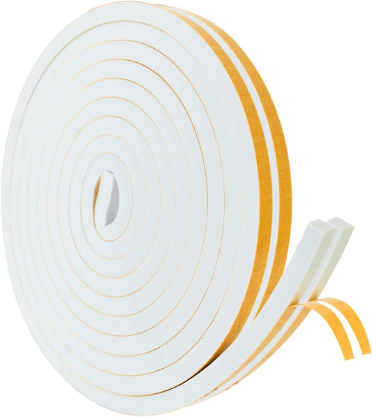 High Density Foam Weather Stripping Door Seal Strip Insulation Tape Roll for Insulating Door Frame, Window, Air Conditioner | Self Adhesive Sealing Weatherstrip (White, 1/2 in x 1/2 in x 30Ft)
