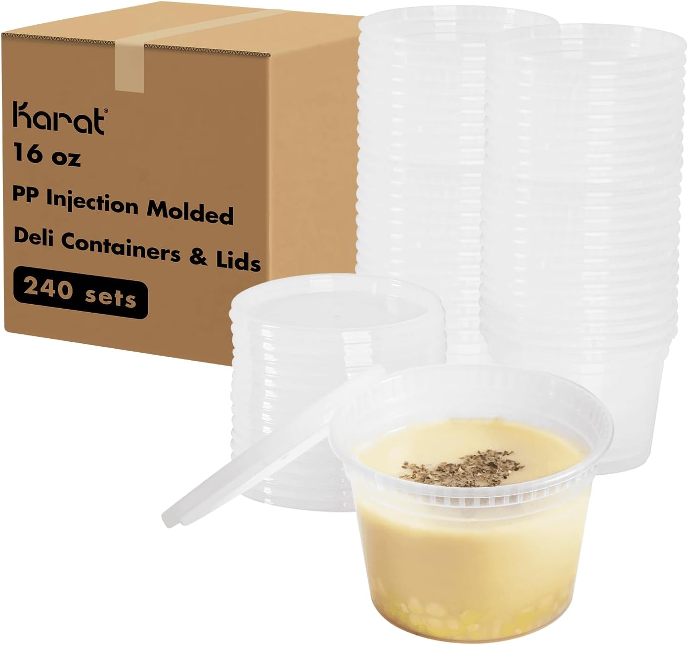 Karat [16oz - 240 ct] Clear PP Injection Molded Round Deli Containers with Lids (FP-IMDC16-PP)