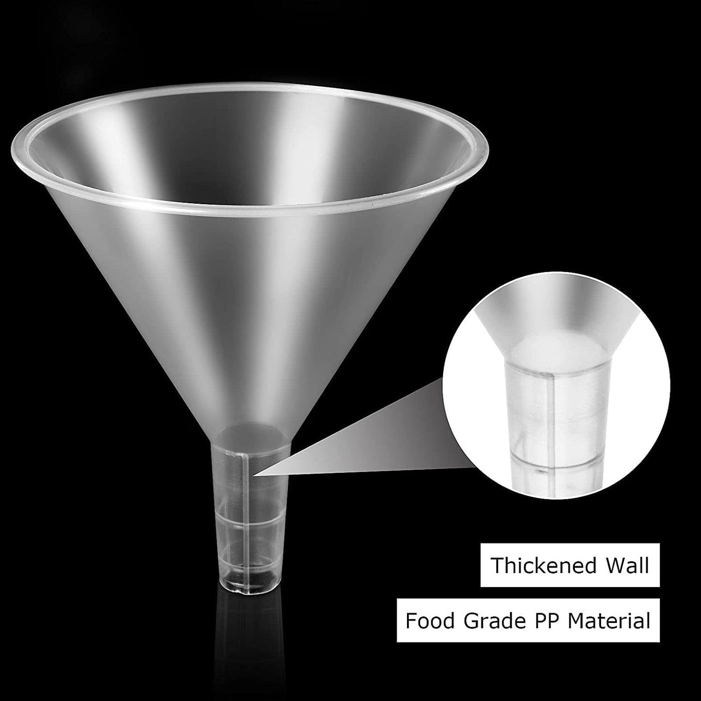 RHBLME 20 PCS Plastic Funnels Set, 4.7 Inch Wide Mouth Clear Plastic Funnels for Filling Bottles, Multipurpose Large Funnel with Long Reaching Spout, Water Bottle Funnel for Powder Liquid Spices