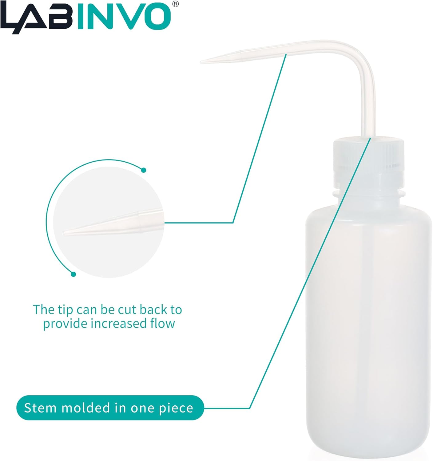 6pcs of Economy Wash Bottles, Vol.500ml (17oz), Narrow-Mouth, Self-Venting Safety Wash Bottles, LDPE Material,IN-WBN500