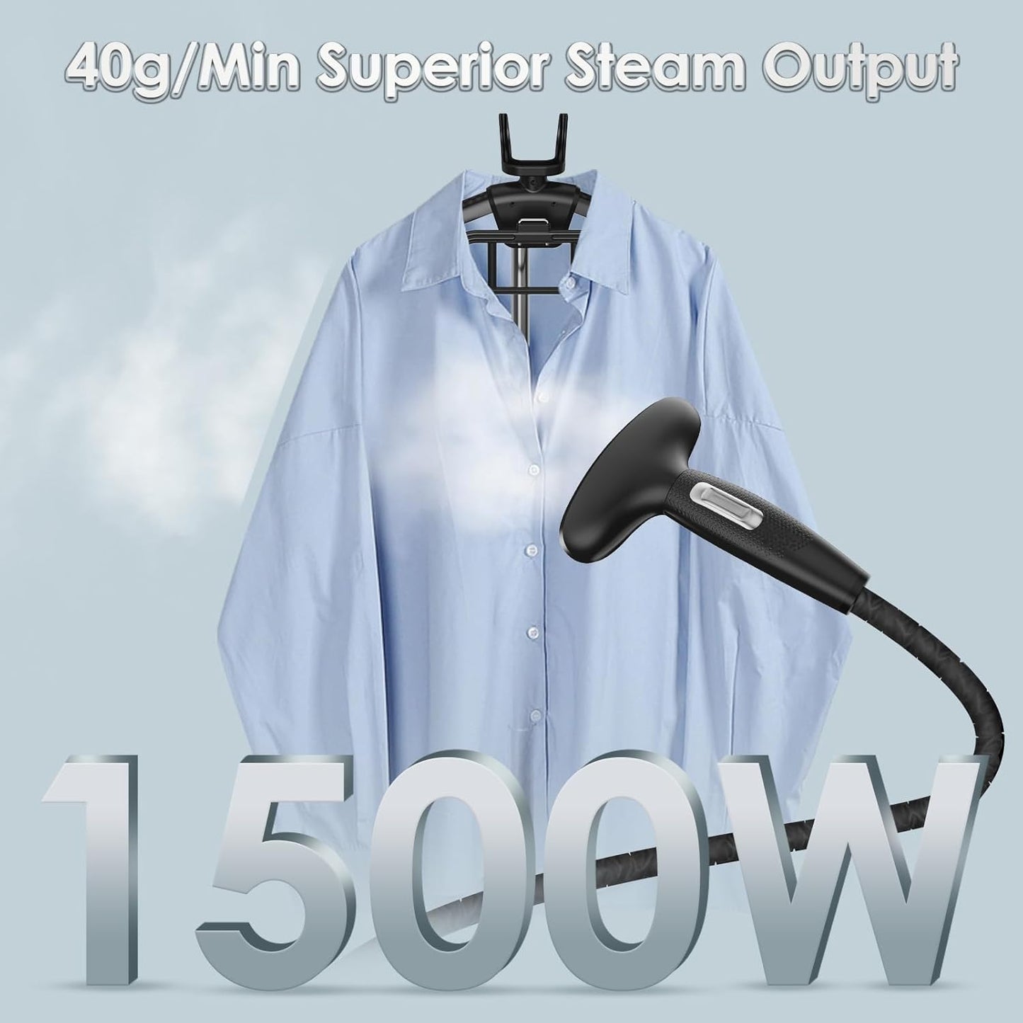 Steamer for Clothes, Jenaely 1500W Standing Garment Steamers, 35s Fast Heat-up, 80 Mins of Continuous Powerful Steam with 2.8L Water Tank, Pants Clip & Children's Clothing Hanger