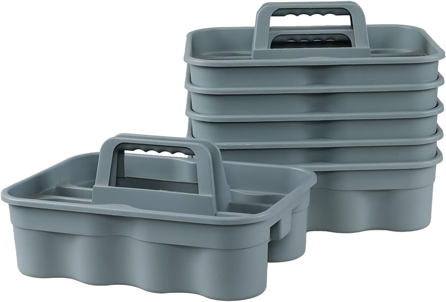 6 Pack Plastic 2 Compartments Cleaning Supplies Caddy, Commercial Carry Caddy Organizer with Handle, Gray