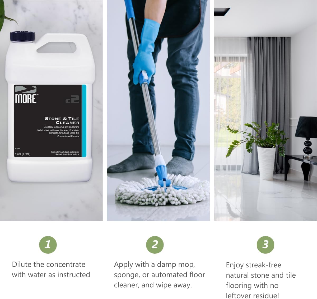 MORE - Stone & Tile Cleaner - Grout & Floor Cleaner for Natural Stone, Marble, Concrete, Ceramic, & Porcelain - Water-Based Grout Cleaner for Tile Floors - Concentrated Formula - pH Neutral - 128oz
