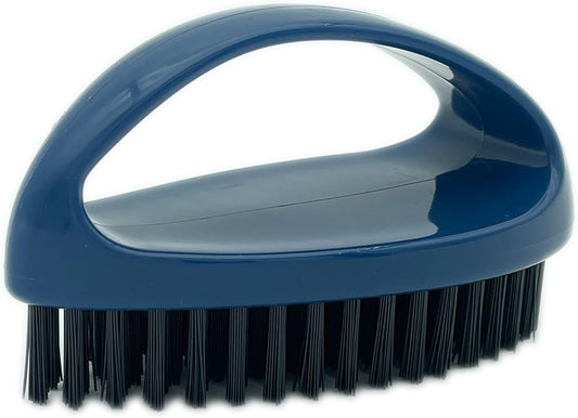 Small Scrub Brush with Nylon Bristles - Heavy Duty Cleaning Brush for Bathroom, Kitchen, Grout, Tiles - Non-Slip Teardrop Handle & Hangable Design - Deep Blue