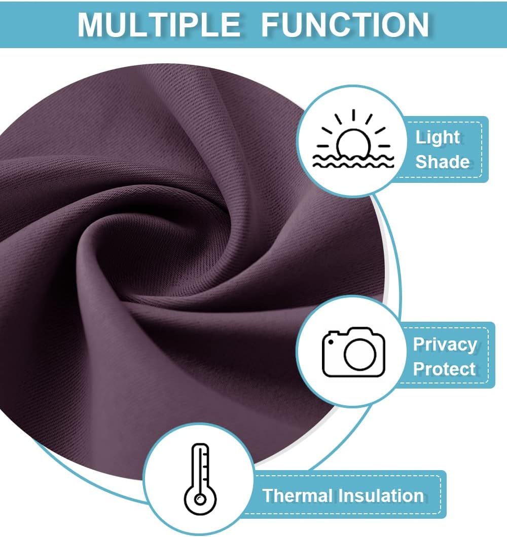 RYB HOME Bathroom Window Curtains - Blackout Curtains Small Window Short Drapes for Kitchen Bedroom Living Room Kids Nursery Room RV, W 42 x L 36 inch per Panel, Plum, 2 Pcs