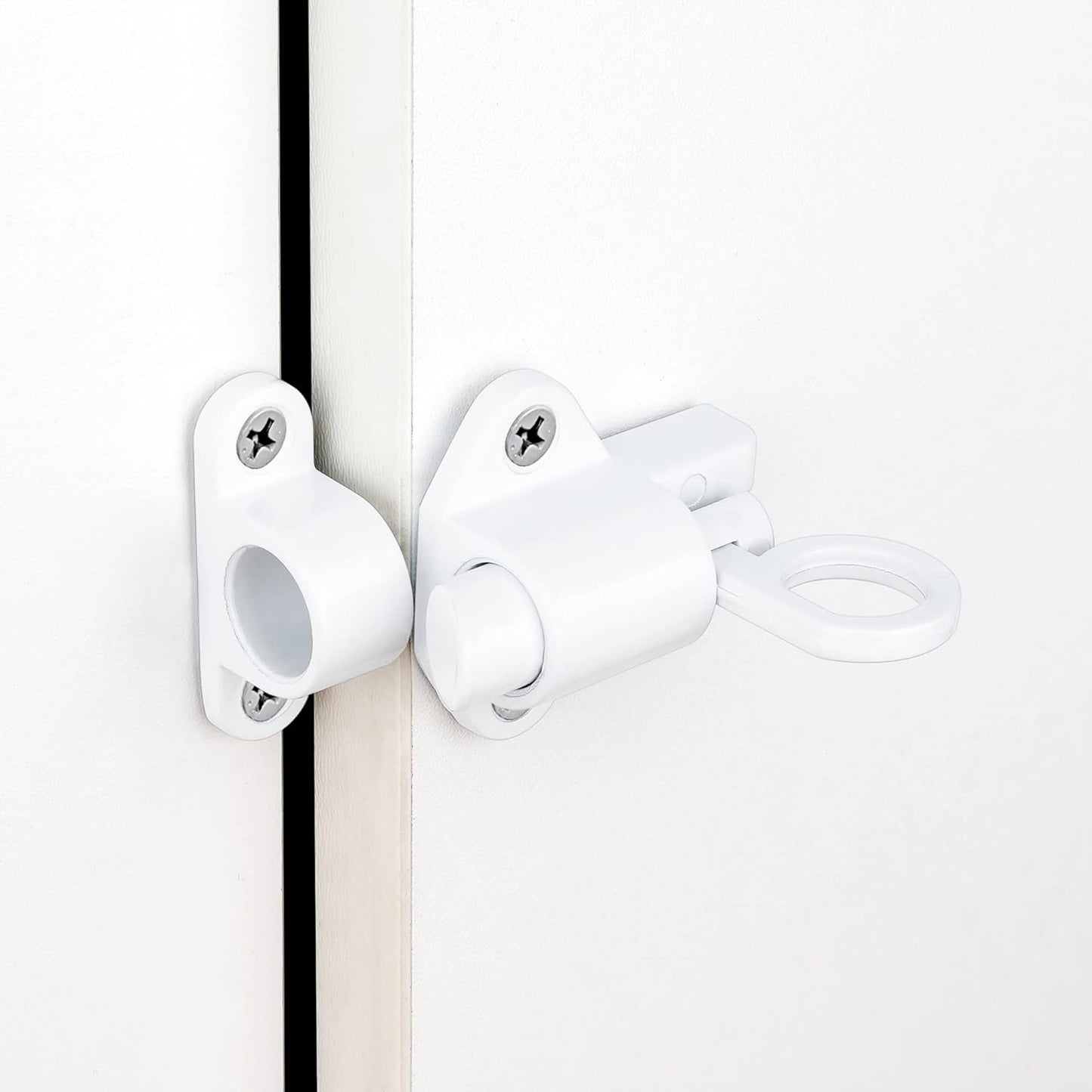 6 Packs Self-Closing Latches，White Spring Door Lock，Resilient Bolt Latch Aluminum Alloy Safety Automatic Spring Barrel Slide Door Lock with Screws,Used for Gate,Window and Cabinet etc