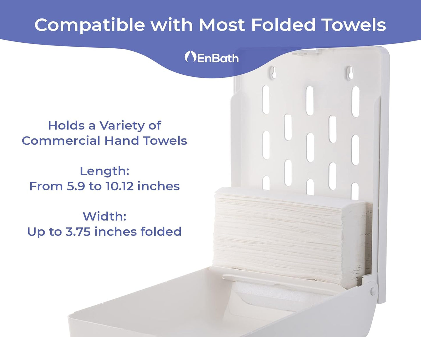 Commercial Paper Towel Dispenser Wall Mount, Holds 500 Multifold, Trifold, Z Fold, C Fold Hand Towels for Bathroom/Restroom, Office, Shop, or Home (White)